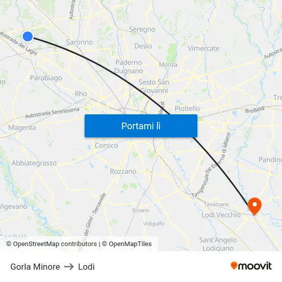 Gorla Minore to Lodi map
