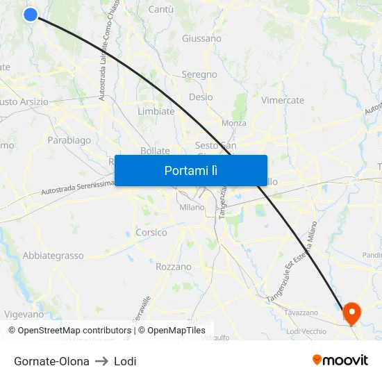 Gornate-Olona to Lodi map