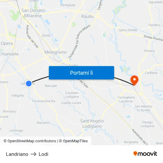 Landriano to Lodi map