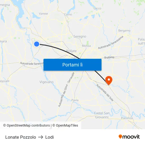 Lonate Pozzolo to Lodi map