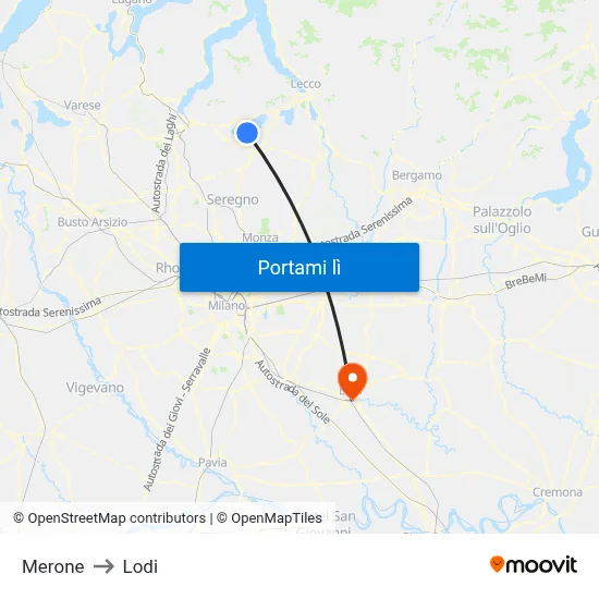 Merone to Lodi map