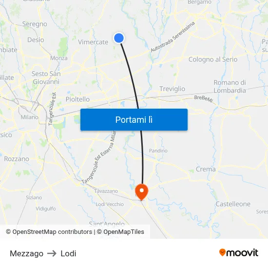 Mezzago to Lodi map