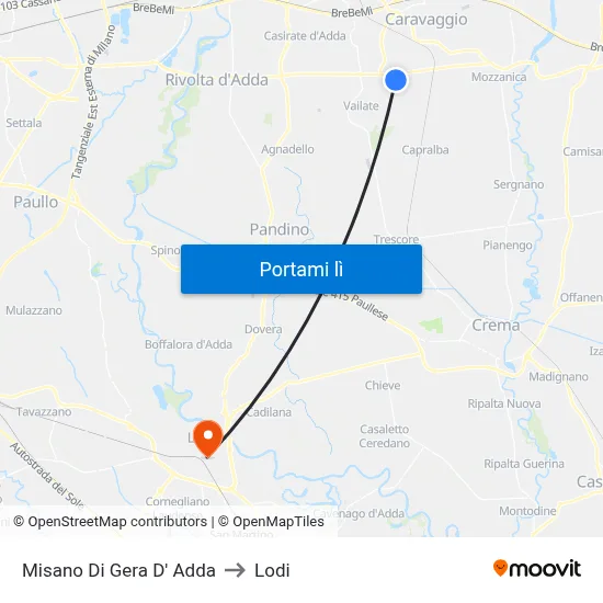 Misano Di Gera D' Adda to Lodi map