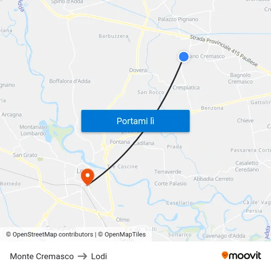 Monte Cremasco to Lodi map