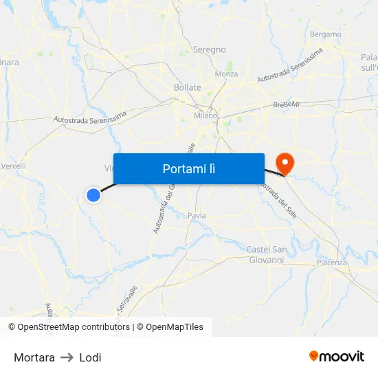 Mortara to Lodi map
