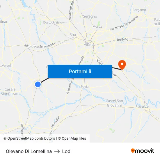 Olevano Di Lomellina to Lodi map