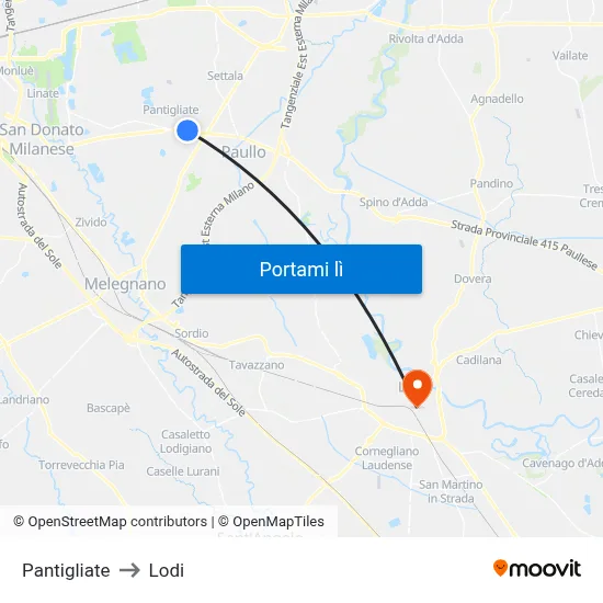 Pantigliate to Lodi map