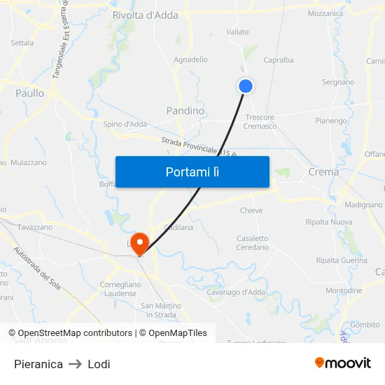 Pieranica to Lodi map