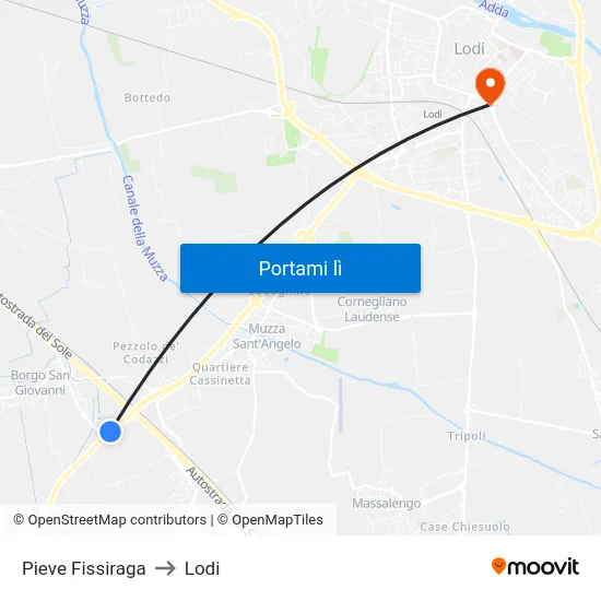Pieve Fissiraga to Lodi map