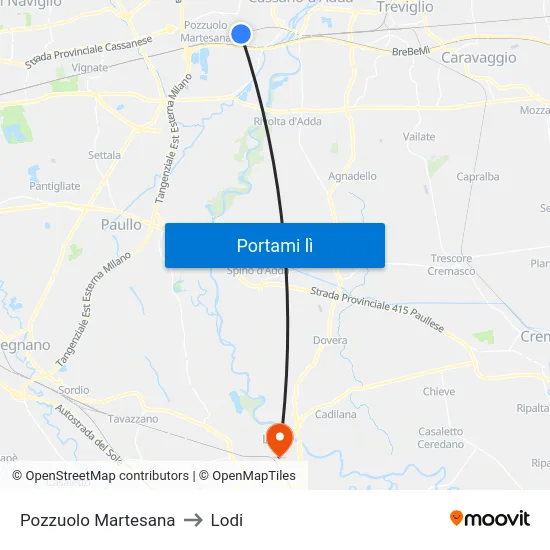 Pozzuolo Martesana to Lodi map