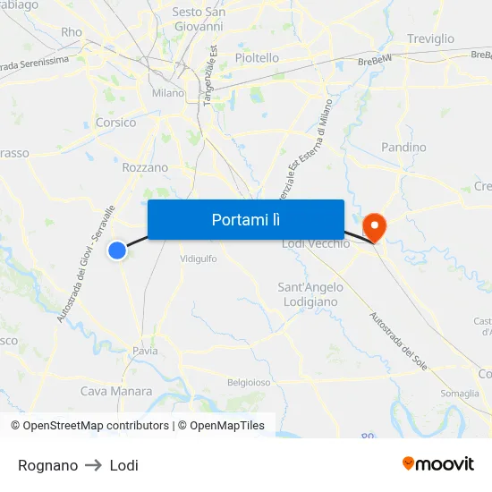 Rognano to Lodi map