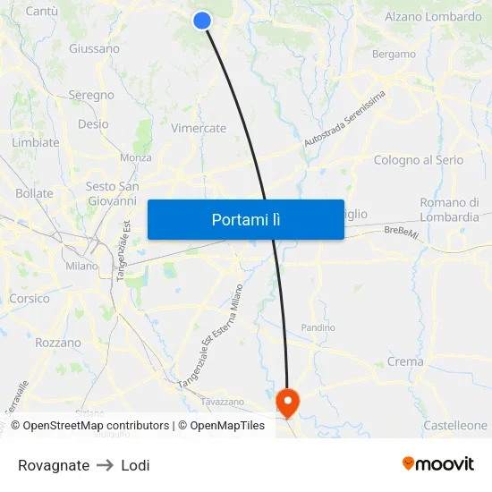 Rovagnate to Lodi map