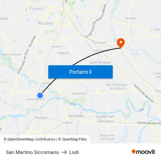 San Martino Siccomario to Lodi map