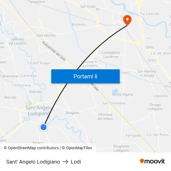 Sant' Angelo Lodigiano to Lodi map