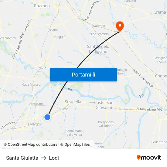 Santa Giuletta to Lodi map