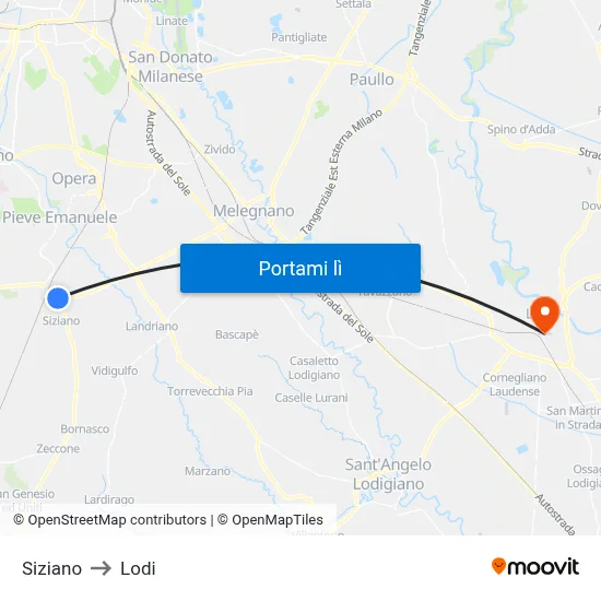 Siziano to Lodi map