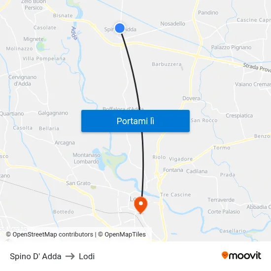 Spino D' Adda to Lodi map
