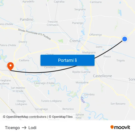 Ticengo to Lodi map