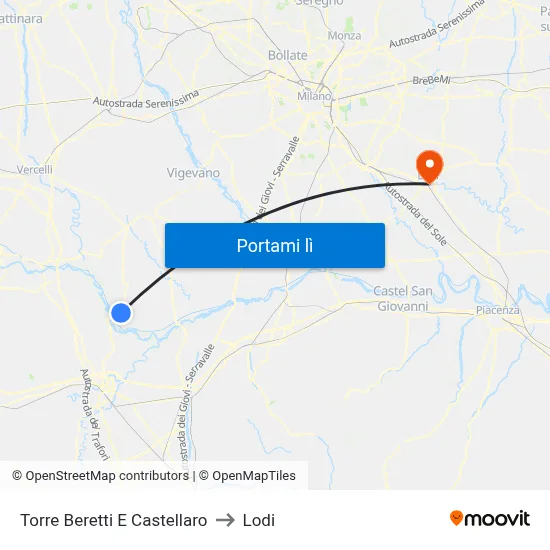 Torre Beretti E Castellaro to Lodi map