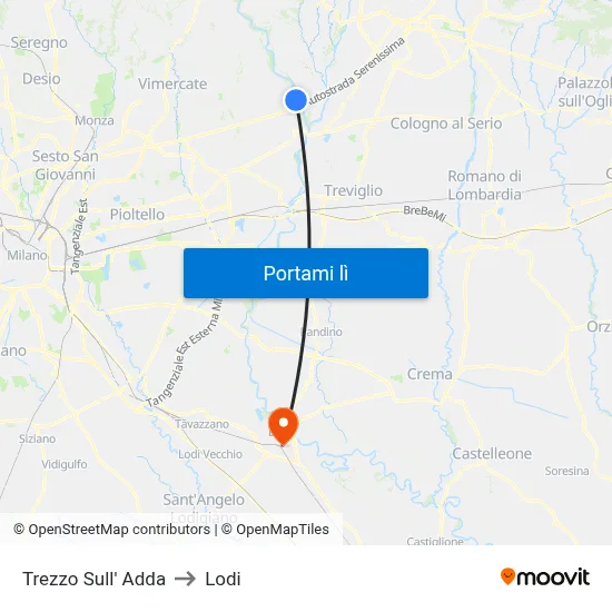 Trezzo Sull' Adda to Lodi map