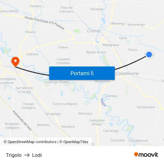 Trigolo to Lodi map