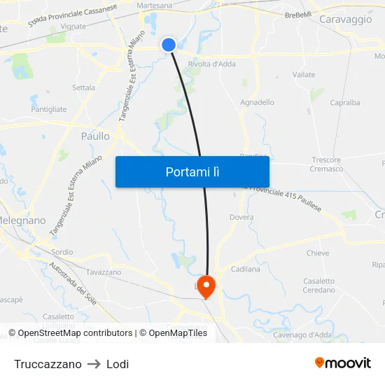 Truccazzano to Lodi map