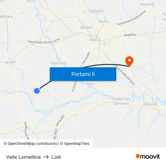 Valle Lomellina to Lodi map