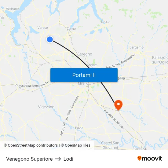 Venegono Superiore to Lodi map
