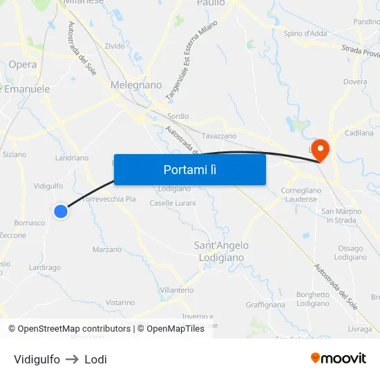 Vidigulfo to Lodi map