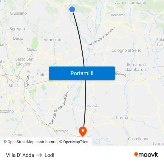 Villa D' Adda to Lodi map