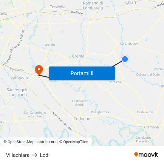 Villachiara to Lodi map