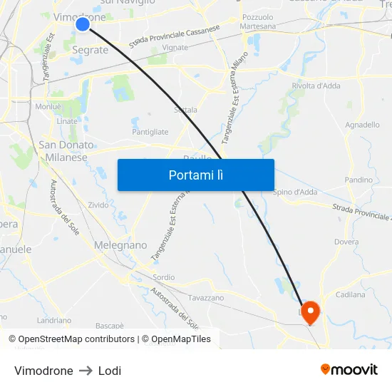 Vimodrone to Lodi map