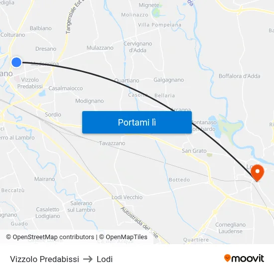 Vizzolo Predabissi to Lodi map