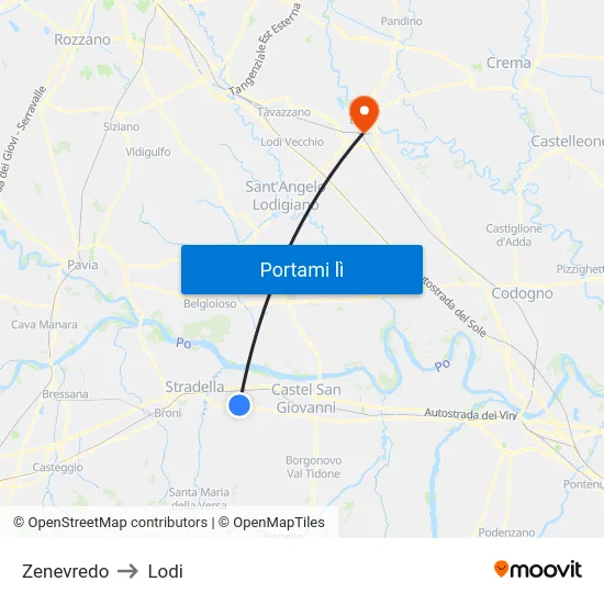 Zenevredo to Lodi map