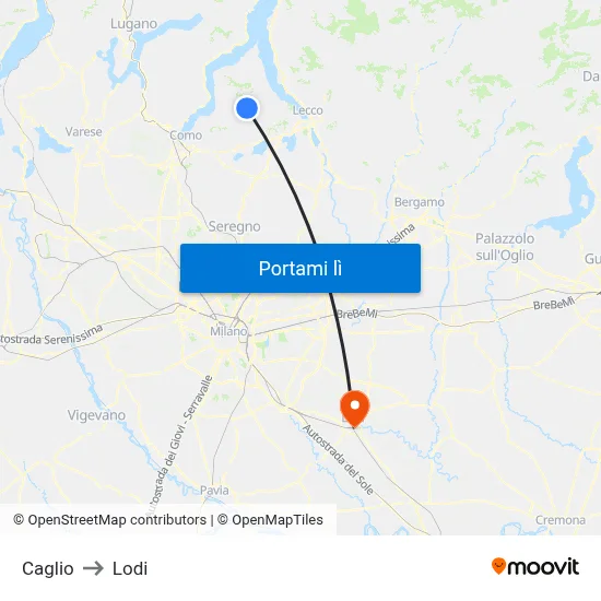 Caglio to Lodi map