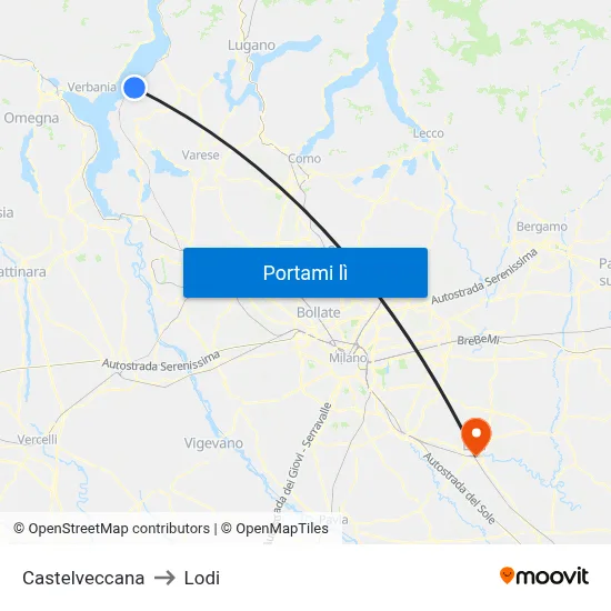 Castelveccana to Lodi map