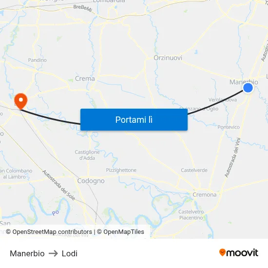 Manerbio to Lodi map