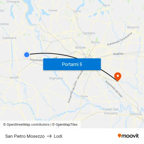 San Pietro Mosezzo to Lodi map