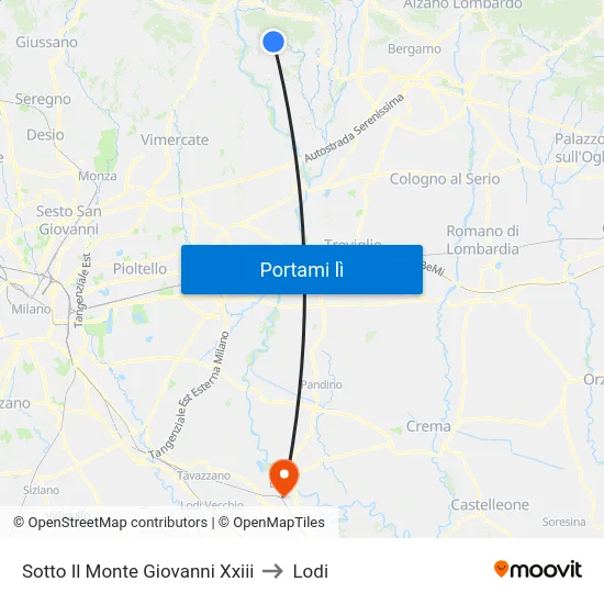 Sotto Il Monte Giovanni Xxiii to Lodi map