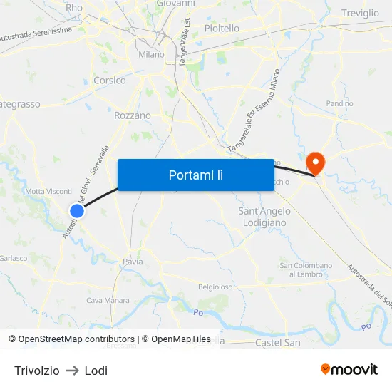 Trivolzio to Lodi map