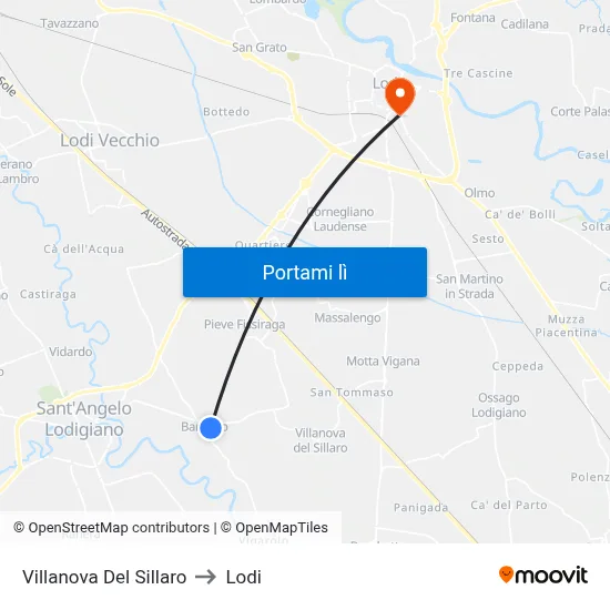 Villanova Del Sillaro to Lodi map