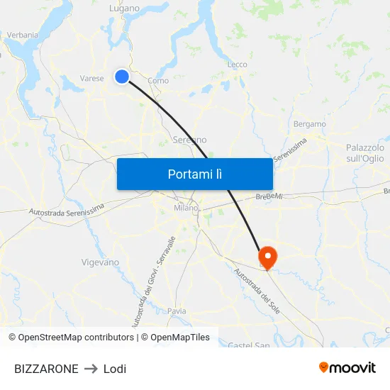 BIZZARONE to Lodi map
