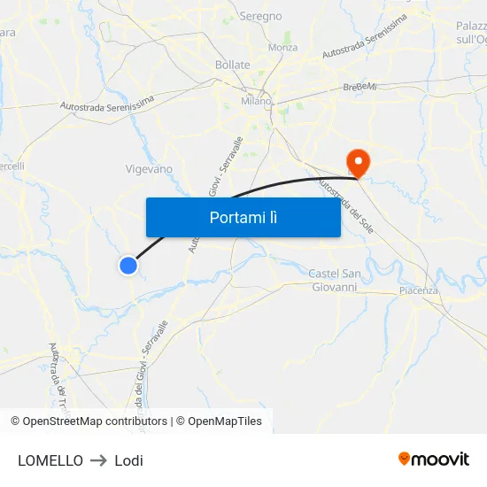 LOMELLO to Lodi map