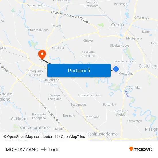 MOSCAZZANO to Lodi map