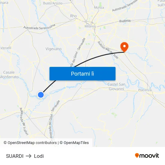 SUARDI to Lodi map
