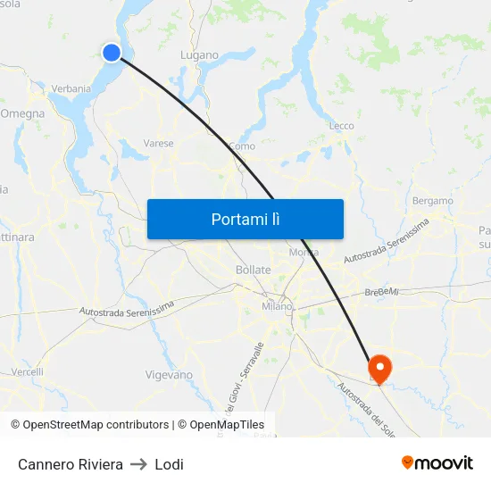 Cannero Riviera to Lodi map