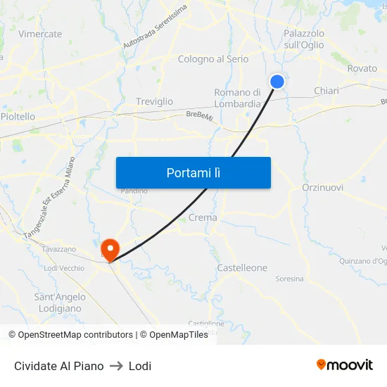 Cividate Al Piano to Lodi map