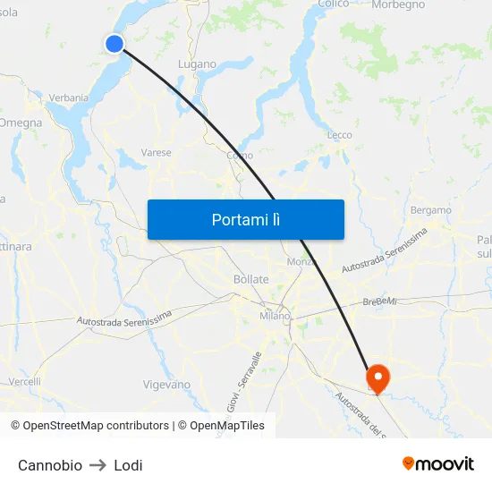Cannobio to Lodi map