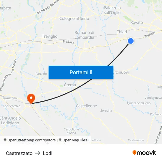 Castrezzato to Lodi map