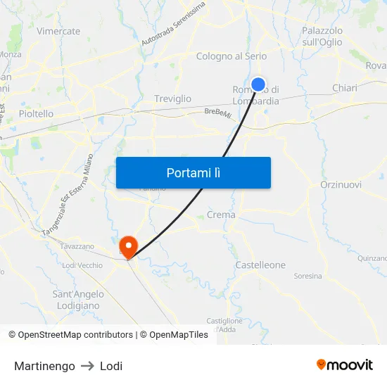 Martinengo to Lodi map